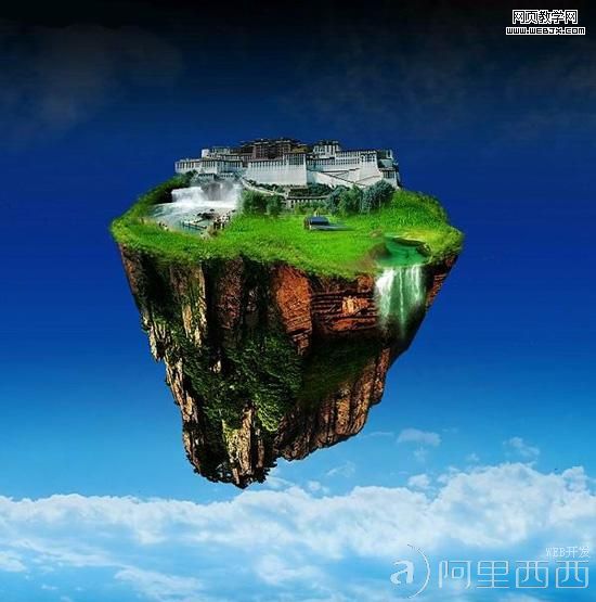 Photoshop合成古代悬空漂浮的仙山