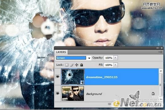 Photoshop打造子弹击碎玻璃电影海报